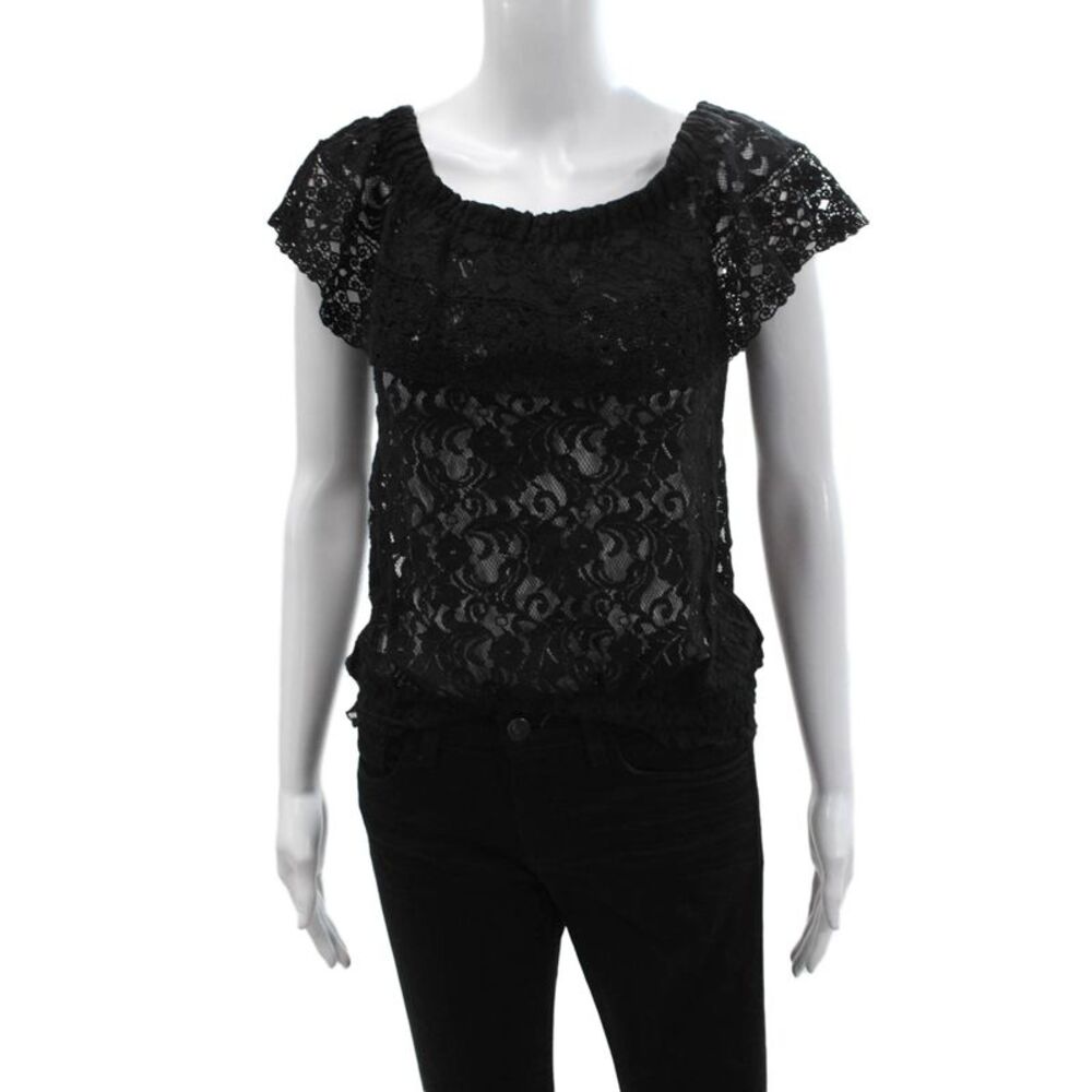 Temptation Positano Women Lace Floral Bohemian Short Sleeve Blouse Size S
